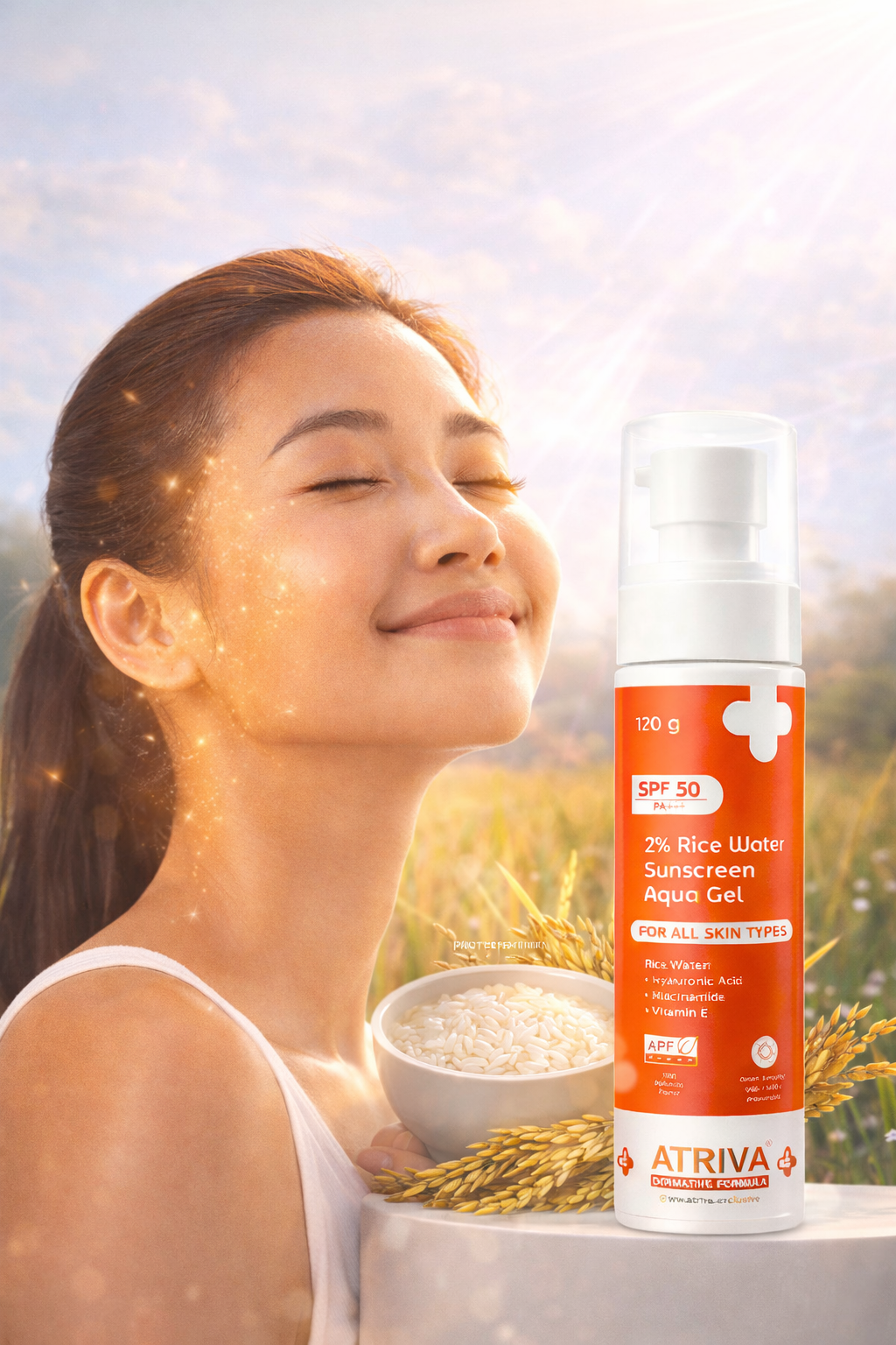 Atriva 2% Rice Water Sunscreen Aqua Gel SPF 50 PA+++