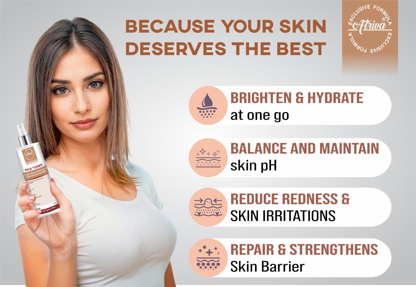 ATRIVA Rice Water Glow Face Toner with Rice Water &  Niacinamide for Glass Skin