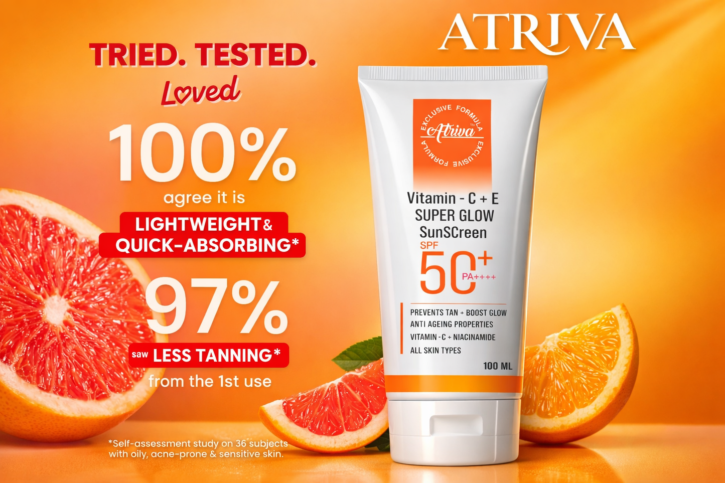 ATRIVA Vitamin C + E Super Glow Sunscreen SPF 50+ PA++++ – 100ml