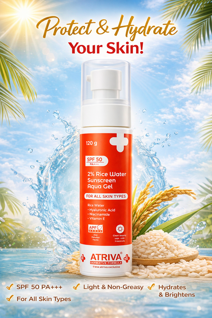 Atriva 2% Rice Water Sunscreen Aqua Gel SPF 50 PA+++