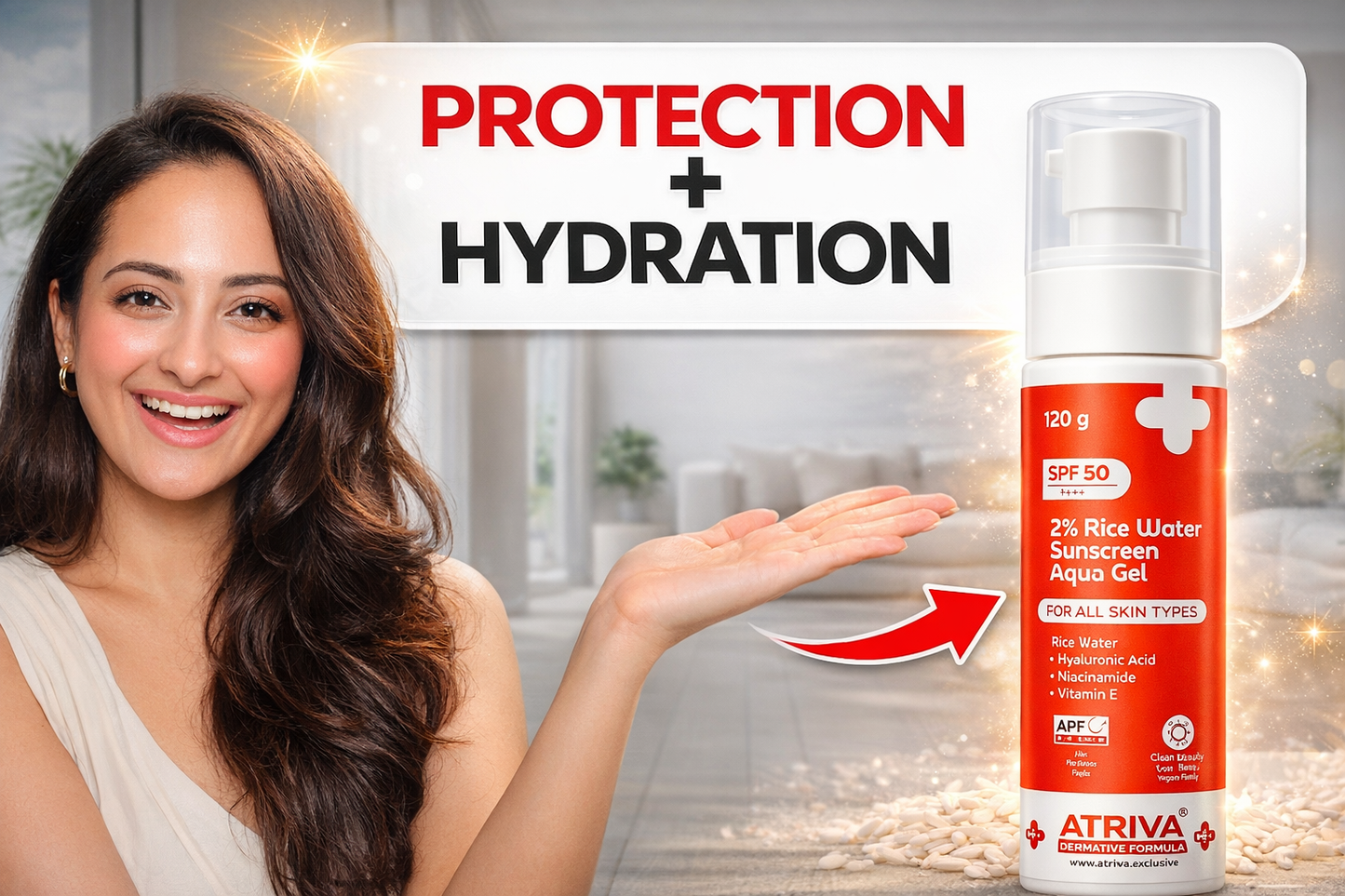 Atriva 2% Rice Water Sunscreen Aqua Gel SPF 50 PA+++