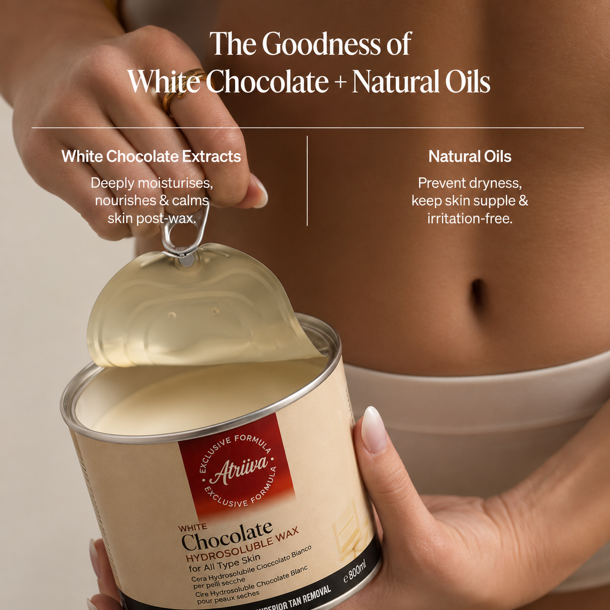 Atriva White Chocolate Hydrosoluble Wax (Cream) – Removes Hair from Root, Reduces Tan (800ml)