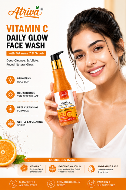 ATRIVA Vitamin C Face Wash with Scrub – Deep Cleansing, Tan Removal & Instant Glow | 120ml