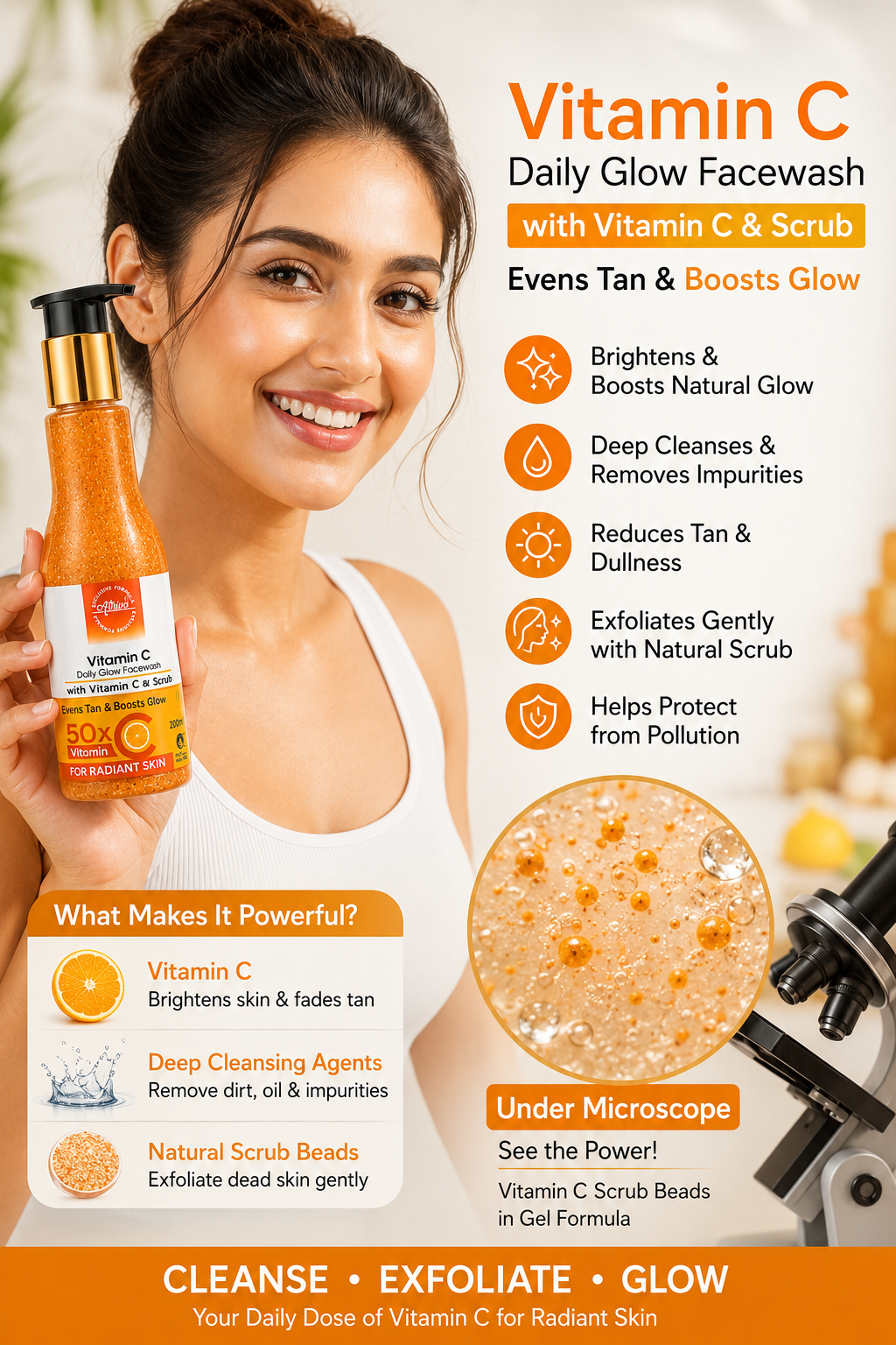 ATRIVA Vitamin C Face Wash with Scrub – Deep Cleansing, Tan Removal & Instant Glow | 120ml