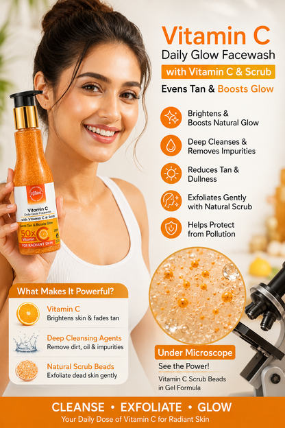 ATRIVA Vitamin C Face Wash with Scrub – Deep Cleansing, Tan Removal & Instant Glow | 120ml